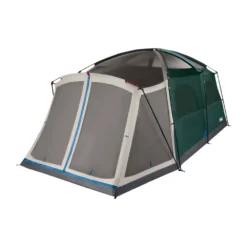 Coleman Skylodge™ 12-Person Camping Tent With Screen Room, Evergreen -Coleman Sales 12P CbnCnvetnlExtrnlScrnRm EG 1 FrontAngleRight FlyOff WindowsUp