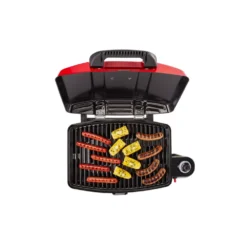 Coleman Road Trip Sportster® Propane Gas Grill -Coleman Sales 2000020947 coleman sportster grill open red with food angle 1