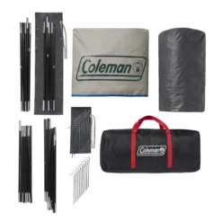 Coleman 4-Person Cabin Tent With Enclosed Weatherproof Screened Porch, Evergreen -Coleman Sales 2000035607 Coleman 2020 US Overhead 19Stakes 1