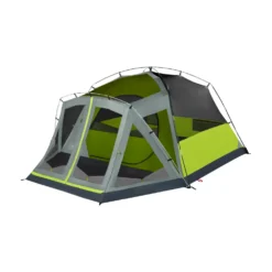 Coleman Skydome™ 4-Person Camping Tent With Screen Room, Rock Grey -Coleman Sales 4P DmScrnPrch RckGry 2 FrontAngleLeft FlyOff WindowsDown