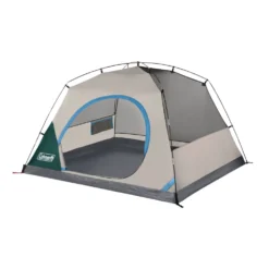 Coleman Skydome™ 4-Person Camping Tent With Full-Fly Vestibule, Evergreen -Coleman Sales 4P DmVstblFllFly Evrgrn 3 FrontAngle FlyOff DoorOpen