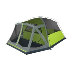 Coleman Skydome™ 6-Person Camping Tent With Screen Room, Rock Grey -Coleman Sales 8P DmScrnPrch RckGry 2 FrontAngleLeft FlyOff WindowsDown