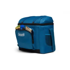 Coleman CHILLER™ 16-Can Soft-Sided Portable Cooler -Coleman Sales Chiller 18 Soft Cooler With Liner Deep Ocean 2158119 3 4 Angle With Front Pocket Propped 0003 v1